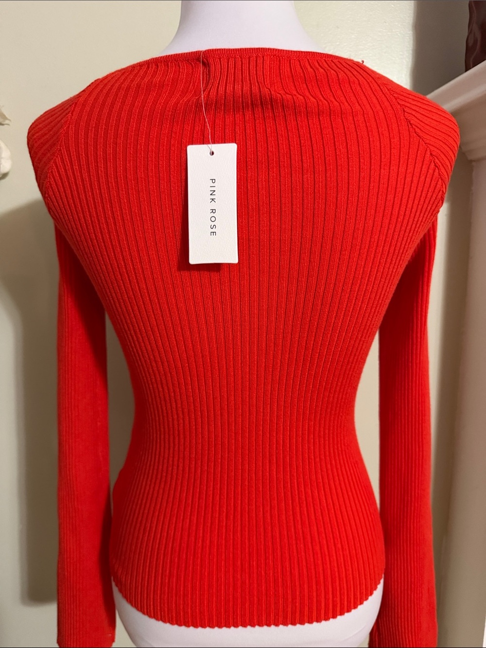 Pink Rose Red Ribbed V-Neck Knit Top - Picture 4 of 5